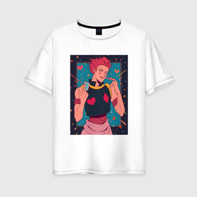 Женская футболка хлопок Oversize с принтом Hisoka Morow Hunter x Hunter , 100% хлопок | свободный крой, круглый ворот, спущенный рукав, длина до линии бедер
 | anime | hisoka | hunter x hunter | joker | аниме | антагонист | джокер | злодей | карты | охотник против охотника | хантер х хантер | хисока | хисока мороу