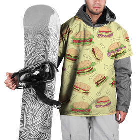 Накидка на куртку 3D с принтом Узор с бургерами , 100% полиэстер |  | Тематика изображения на принте: бургер | гамбургер | еда | желтый | паттерн | узор | фастфуд