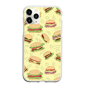 Чехол для iPhone 11 Pro матовый с принтом Узор с бургерами , Силикон |  | Тематика изображения на принте: бургер | гамбургер | еда | желтый | паттерн | узор | фастфуд