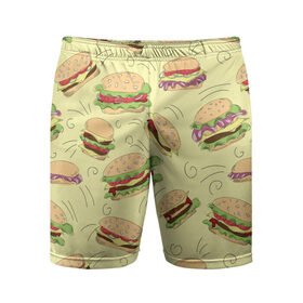 Мужские шорты спортивные с принтом Узор с бургерами ,  |  | Тематика изображения на принте: бургер | гамбургер | еда | желтый | паттерн | узор | фастфуд