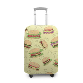 Чехол для чемодана 3D с принтом Узор с бургерами , 86% полиэфир, 14% спандекс | двустороннее нанесение принта, прорези для ручек и колес | бургер | гамбургер | еда | желтый | паттерн | узор | фастфуд