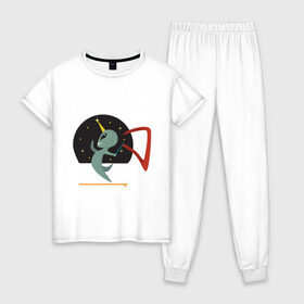 Женская пижама хлопок с принтом Norman Alien , 100% хлопок | брюки и футболка прямого кроя, без карманов, на брюках мягкая резинка на поясе и по низу штанин | alien | единорог | космос | пришелец