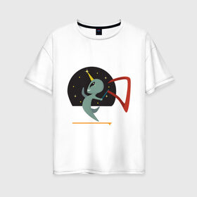 Женская футболка хлопок Oversize с принтом Norman Alien , 100% хлопок | свободный крой, круглый ворот, спущенный рукав, длина до линии бедер
 | alien | единорог | космос | пришелец
