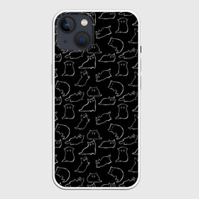 Чехол для iPhone 13 с принтом Cats ,  |  | cats. black | doodle | белое | забавно | кот | котики | кошки | милое | минимализм | черное