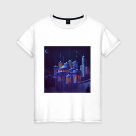 Женская футболка хлопок с принтом Небесный замок , 100% хлопок | прямой крой, круглый вырез горловины, длина до линии бедер, слегка спущенное плечо | замок | локация | пейзаж | фэнтези