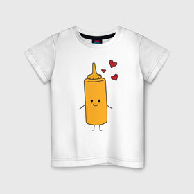 Детская футболка хлопок с принтом горчица , 100% хлопок | круглый вырез горловины, полуприлегающий силуэт, длина до линии бедер | Тематика изображения на принте: влюбленных | горчица | день святого валентина | для двоих | для пар | еда | кетчуп | милый | парные | подарок