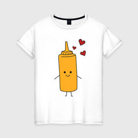 Женская футболка хлопок с принтом горчица , 100% хлопок | прямой крой, круглый вырез горловины, длина до линии бедер, слегка спущенное плечо | влюбленных | горчица | день святого валентина | для двоих | для пар | еда | кетчуп | милый | парные | подарок