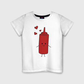 Детская футболка хлопок с принтом кетчуп , 100% хлопок | круглый вырез горловины, полуприлегающий силуэт, длина до линии бедер | Тематика изображения на принте: влюбленных | горчица | день святого валентина | для двоих | для пар | еда | кетчуп | милый | парные | подарок
