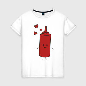 Женская футболка хлопок с принтом кетчуп , 100% хлопок | прямой крой, круглый вырез горловины, длина до линии бедер, слегка спущенное плечо | влюбленных | горчица | день святого валентина | для двоих | для пар | еда | кетчуп | милый | парные | подарок