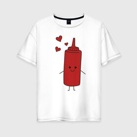 Женская футболка хлопок Oversize с принтом кетчуп , 100% хлопок | свободный крой, круглый ворот, спущенный рукав, длина до линии бедер
 | влюбленных | горчица | день святого валентина | для двоих | для пар | еда | кетчуп | милый | парные | подарок