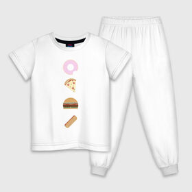 Детская пижама хлопок с принтом Fast Food , 100% хлопок |  брюки и футболка прямого кроя, без карманов, на брюках мягкая резинка на поясе и по низу штанин
 | doodle | бургер | вкусно | донат | еда | мило | нямка | пицца | сосиска | фастфуд | хотдог