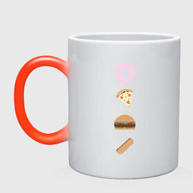 Кружка хамелеон с принтом Fast Food , керамика | меняет цвет при нагревании, емкость 330 мл | Тематика изображения на принте: doodle | бургер | вкусно | донат | еда | мило | нямка | пицца | сосиска | фастфуд | хотдог