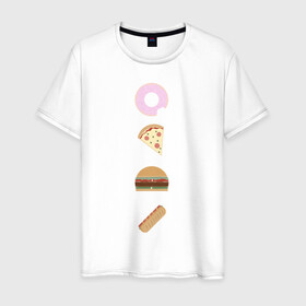 Мужская футболка хлопок с принтом Fast Food , 100% хлопок | прямой крой, круглый вырез горловины, длина до линии бедер, слегка спущенное плечо. | doodle | бургер | вкусно | донат | еда | мило | нямка | пицца | сосиска | фастфуд | хотдог