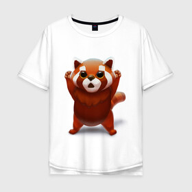 Мужская футболка хлопок Oversize с принтом Красная панда , 100% хлопок | свободный крой, круглый ворот, “спинка” длиннее передней части | Тематика изображения на принте: big eyes | cute | red panda | большие глаза | красная панда | милаха