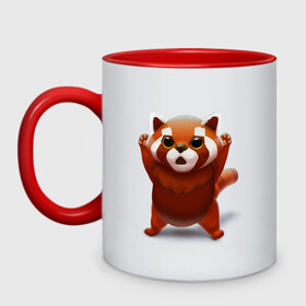 Кружка двухцветная с принтом Красная панда , керамика | объем — 330 мл, диаметр — 80 мм. Цветная ручка и кайма сверху, в некоторых цветах — вся внутренняя часть | big eyes | cute | red panda | большие глаза | красная панда | милаха