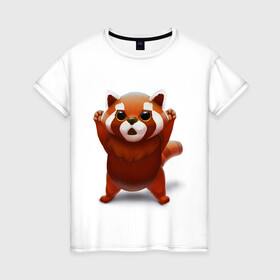 Женская футболка хлопок с принтом Красная панда , 100% хлопок | прямой крой, круглый вырез горловины, длина до линии бедер, слегка спущенное плечо | big eyes | cute | red panda | большие глаза | красная панда | милаха