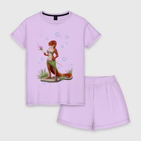 Женская пижама с шортиками хлопок с принтом Саламандра с пузыриками , 100% хлопок | футболка прямого кроя, шорты свободные с широкой мягкой резинкой | cute | жук | милота | персонаж | пузыри | саламандра | хвост