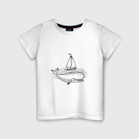 Детская футболка хлопок с принтом Кит , 100% хлопок | круглый вырез горловины, полуприлегающий силуэт, длина до линии бедер | кит | лодка | море | морские жители | океан | яхта