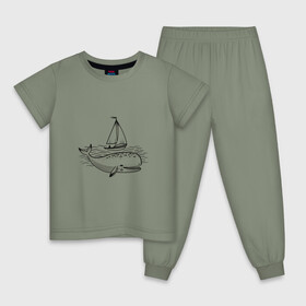 Детская пижама хлопок с принтом Кит , 100% хлопок |  брюки и футболка прямого кроя, без карманов, на брюках мягкая резинка на поясе и по низу штанин
 | кит | лодка | море | морские жители | океан | яхта