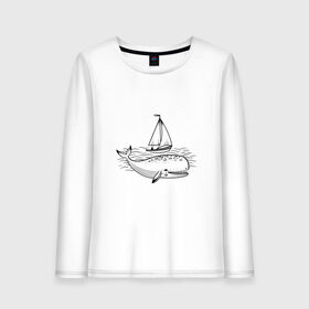 Женский лонгслив хлопок с принтом Кит , 100% хлопок |  | кит | лодка | море | морские жители | океан | яхта