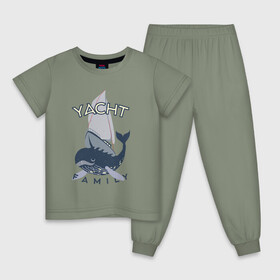 Детская пижама хлопок с принтом Yacht Family , 100% хлопок |  брюки и футболка прямого кроя, без карманов, на брюках мягкая резинка на поясе и по низу штанин
 | кит | лодка | море | морские жители | океан | яхта