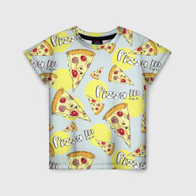Детская футболка 3D с принтом Узор Куски пиццы , 100% гипоаллергенный полиэфир | прямой крой, круглый вырез горловины, длина до линии бедер, чуть спущенное плечо, ткань немного тянется | еда | желтый | кусок | паттерн | пеперони | пицца | узор | фастфуд