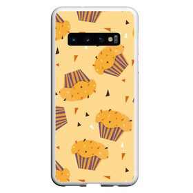 Чехол для Samsung Galaxy S10 с принтом Капкейки на желтом фоне , Силикон | Область печати: задняя сторона чехла, без боковых панелей | Тематика изображения на принте: еда | желтый | капкейки | кондитер | оранжевый | паттерн | пирожное | повар | сладости | узор | хеллоуин