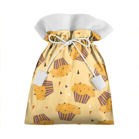 Подарочный 3D мешок с принтом Капкейки на желтом фоне , 100% полиэстер | Размер: 29*39 см | Тематика изображения на принте: еда | желтый | капкейки | кондитер | оранжевый | паттерн | пирожное | повар | сладости | узор | хеллоуин