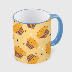 Кружка с принтом Капкейки на желтом фоне , керамика | ёмкость 330 мл | Тематика изображения на принте: еда | желтый | капкейки | кондитер | оранжевый | паттерн | пирожное | повар | сладости | узор | хеллоуин