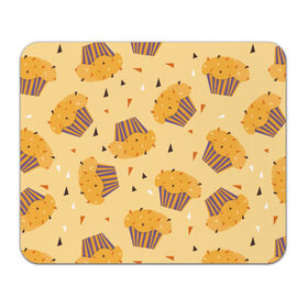 Коврик для мышки прямоугольный с принтом Капкейки на желтом фоне , натуральный каучук | размер 230 х 185 мм; запечатка лицевой стороны | еда | желтый | капкейки | кондитер | оранжевый | паттерн | пирожное | повар | сладости | узор | хеллоуин
