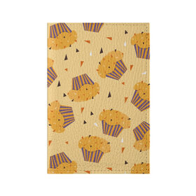 Обложка для паспорта матовая кожа с принтом Капкейки на желтом фоне , натуральная матовая кожа | размер 19,3 х 13,7 см; прозрачные пластиковые крепления | еда | желтый | капкейки | кондитер | оранжевый | паттерн | пирожное | повар | сладости | узор | хеллоуин