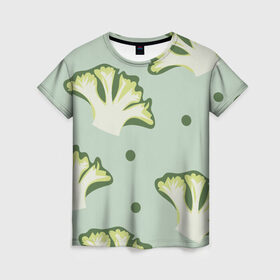 Женская футболка 3D с принтом Брокколи - зеленый узор , 100% полиэфир ( синтетическое хлопкоподобное полотно) | прямой крой, круглый вырез горловины, длина до линии бедер | брокколи | здоровое питание | зеленый | зож | паттерн | растения | узор | фитнес