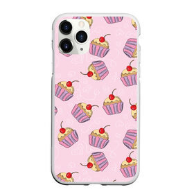 Чехол для iPhone 11 Pro Max матовый с принтом Капкейки на розовом , Силикон |  | Тематика изображения на принте: вишенка | еда | капкейки | пирожное | розовый | сладкое | сладости