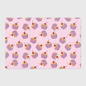 Магнитный плакат 3Х2 с принтом Капкейки на розовом , Полимерный материал с магнитным слоем | 6 деталей размером 9*9 см | Тематика изображения на принте: вишенка | еда | капкейки | пирожное | розовый | сладкое | сладости