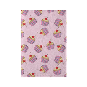 Обложка для паспорта матовая кожа с принтом Капкейки на розовом , натуральная матовая кожа | размер 19,3 х 13,7 см; прозрачные пластиковые крепления | вишенка | еда | капкейки | пирожное | розовый | сладкое | сладости