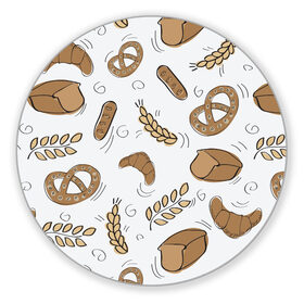 Коврик для мышки круглый с принтом Узор Пекарня , резина и полиэстер | круглая форма, изображение наносится на всю лицевую часть | булки | коричневый | крендель | пекарня | повар | узор | хлеб