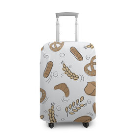 Чехол для чемодана 3D с принтом Узор Пекарня , 86% полиэфир, 14% спандекс | двустороннее нанесение принта, прорези для ручек и колес | булки | коричневый | крендель | пекарня | повар | узор | хлеб