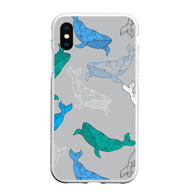 Чехол для iPhone XS Max матовый с принтом Узор с китами на сером , Силикон | Область печати: задняя сторона чехла, без боковых панелей | графика | кит | морской | рыба | серый | синий | узор
