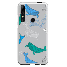 Чехол для Honor P Smart Z с принтом Узор с китами на сером , Силикон | Область печати: задняя сторона чехла, без боковых панелей | графика | кит | морской | рыба | серый | синий | узор