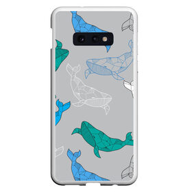 Чехол для Samsung S10E с принтом Узор с китами на сером , Силикон | Область печати: задняя сторона чехла, без боковых панелей | графика | кит | морской | рыба | серый | синий | узор