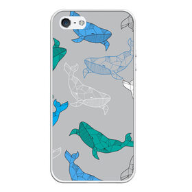 Чехол для iPhone 5/5S матовый с принтом Узор с китами на сером , Силикон | Область печати: задняя сторона чехла, без боковых панелей | Тематика изображения на принте: графика | кит | морской | рыба | серый | синий | узор