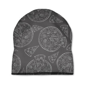 Шапка 3D с принтом Черно-белая пицца , 100% полиэстер | универсальный размер, печать по всей поверхности изделия | Тематика изображения на принте: доска | еда | кусок | мел | пицца | фастфуд | черно белая пицца