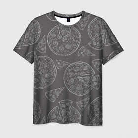 Мужская футболка 3D с принтом Черно-белая пицца , 100% полиэфир | прямой крой, круглый вырез горловины, длина до линии бедер | доска | еда | кусок | мел | пицца | фастфуд | черно белая пицца