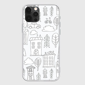 Чехол для iPhone 12 Pro Max с принтом Нарисованный город , Силикон |  | белый | город | городской | дудлинг | нарисованный | серый | узор