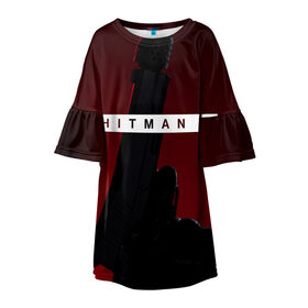 Детское платье 3D с принтом Hitman III , 100% полиэстер | прямой силуэт, чуть расширенный к низу. Круглая горловина, на рукавах — воланы | Тематика изображения на принте: hitman | hitman 3 | hitman iii | красный | надпись | пистолет | хитман | хитман 3
