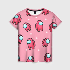 Женская футболка 3D с принтом Among Us - Розовый цвет , 100% полиэфир ( синтетическое хлопкоподобное полотно) | прямой крой, круглый вырез горловины, длина до линии бедер | among us | girl | pink | амонг | девочка | детский | игра | мультяшный | паттерн | розовый | узор | эмонг ас