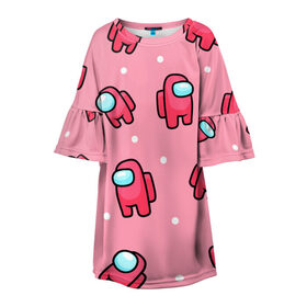 Детское платье 3D с принтом Among Us - Розовый цвет , 100% полиэстер | прямой силуэт, чуть расширенный к низу. Круглая горловина, на рукавах — воланы | among us | girl | pink | амонг | девочка | детский | игра | мультяшный | паттерн | розовый | узор | эмонг ас