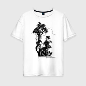 Женская футболка хлопок Oversize с принтом Остров , 100% хлопок | свободный крой, круглый ворот, спущенный рукав, длина до линии бедер
 | деревья | лес | остров | скалы | черный