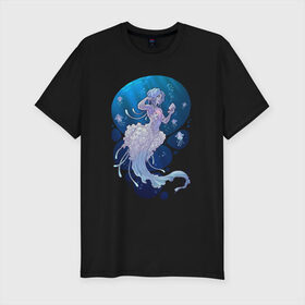 Мужская футболка хлопок Slim с принтом Jellyfish mermaid , 92% хлопок, 8% лайкра | приталенный силуэт, круглый вырез ворота, длина до линии бедра, короткий рукав | jellyfish | mermaid | sea | медузы | морское | подводный мир | русалка