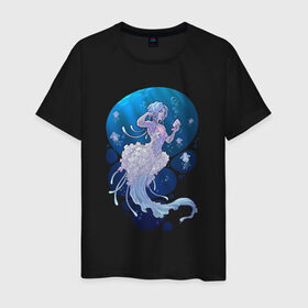 Мужская футболка хлопок с принтом Jellyfish mermaid , 100% хлопок | прямой крой, круглый вырез горловины, длина до линии бедер, слегка спущенное плечо. | Тематика изображения на принте: jellyfish | mermaid | sea | медузы | морское | подводный мир | русалка